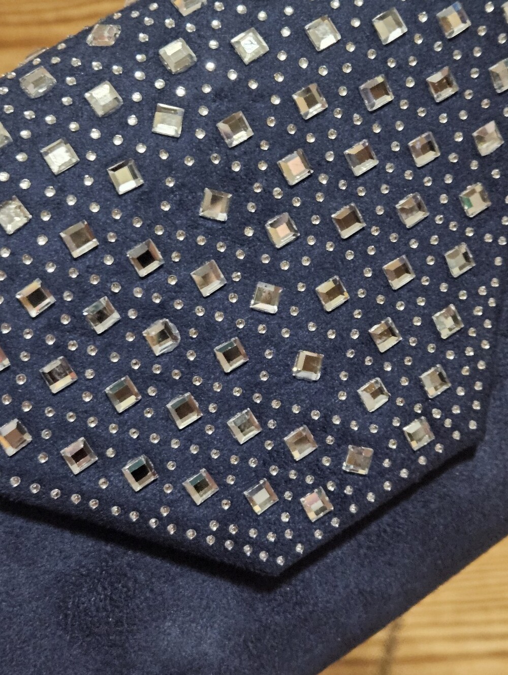 Navy Blue Clutch With Rhinestones - Picture 3 of 7